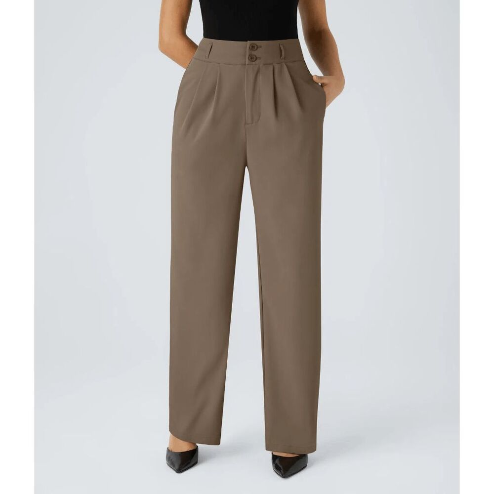 HALARA Straight-Leg Wide Pants in Taupe Brown - Picture 2 of 2